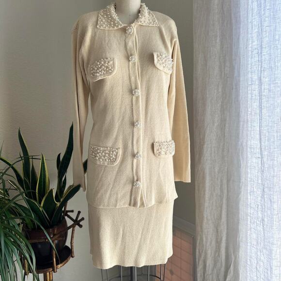 Marisa Christina Women’s Small Skirt Set Cream Acrylic Rayon Knit Suit Set - Picture 1 of 3